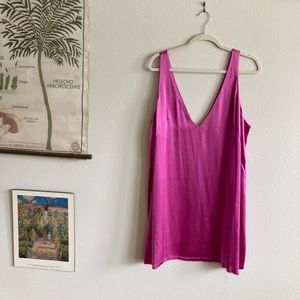 Free People Hot Pink Silky V Neck Mini Dress